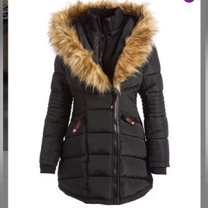 Canada Weather Gear • 3X • Black Oversized Faux Fur-Hood Long Puffer Jacket